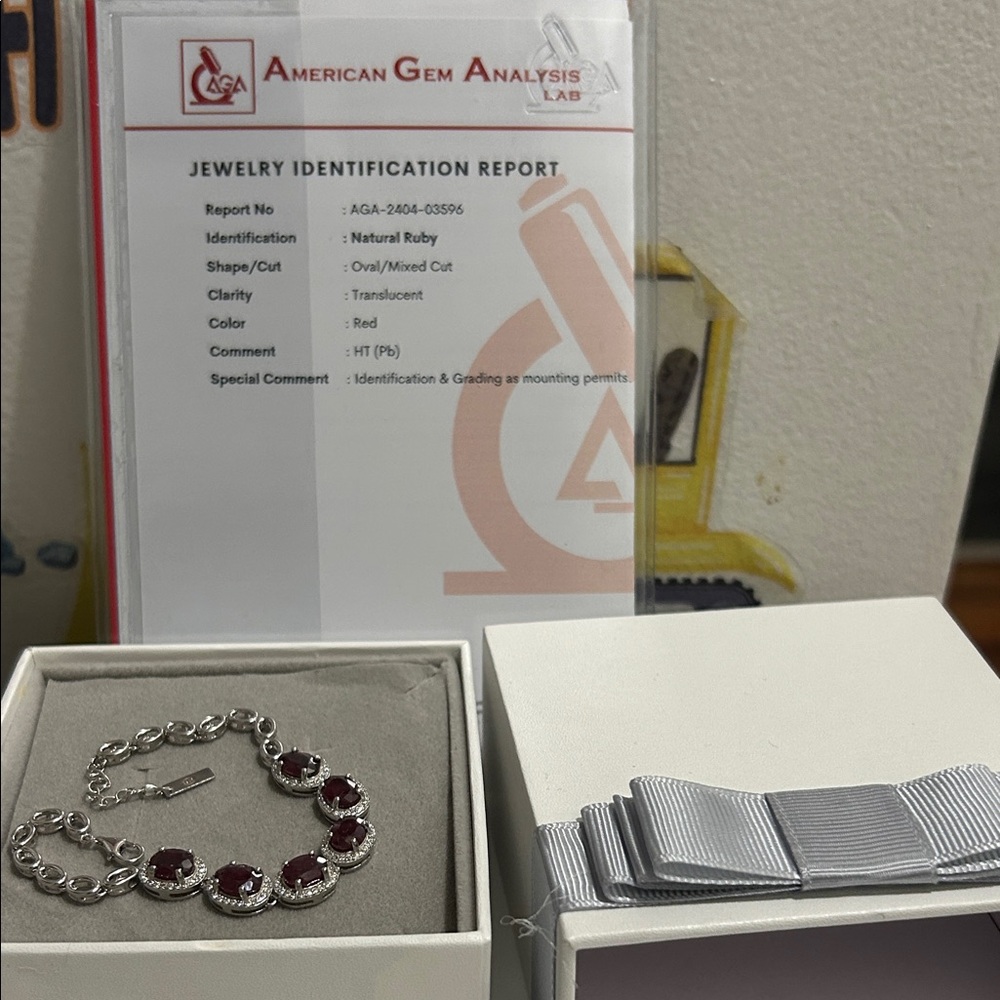 Elegant Silver and Ruby dark Red natural Gemstone Bracelet